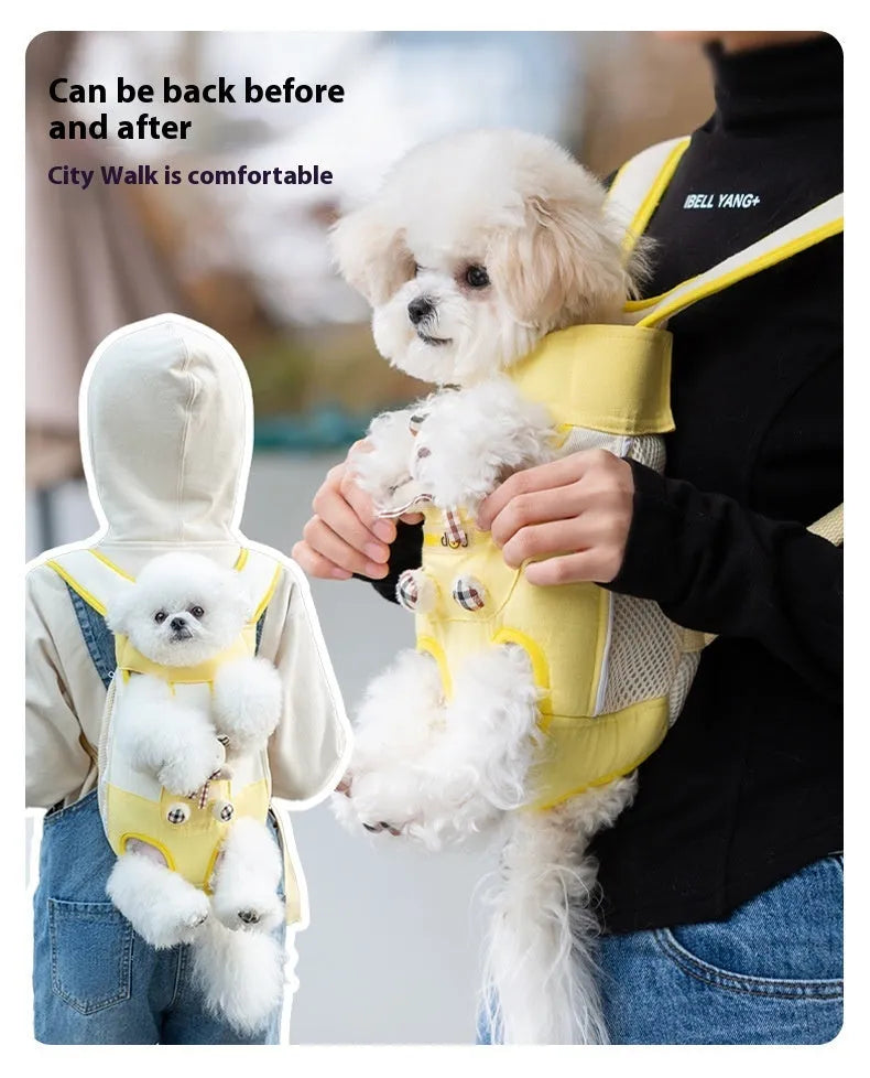 Cartoon animal design pet chest bag with colourful stitching on soft canvas material
