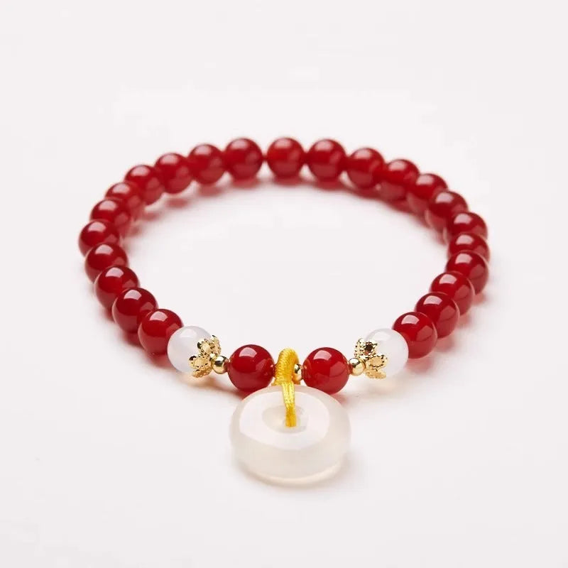 Handmade natural Jinsi Jade and Red Agate bracelet with safety buckle peace clasp