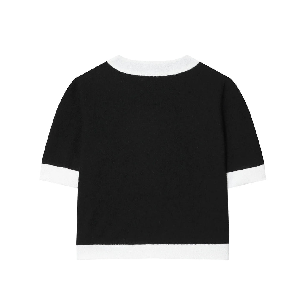 Women's beaded round neck top and high-waisted trousers suit in street fashion style with contrast colour detailing