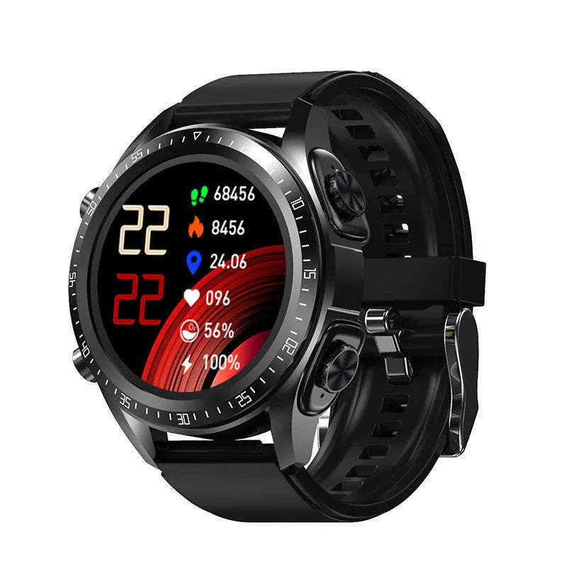 Black smartwatch with silicone strap showing blood pressure and oxygen monitoring on a 1.28-inch screen