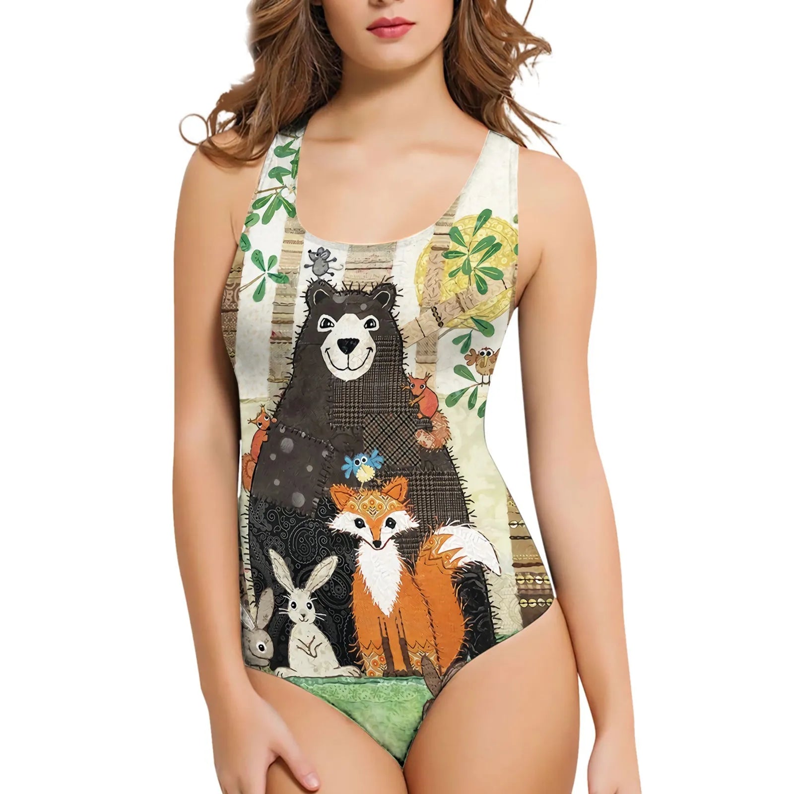 Women's 3D printed pattern one-piece swimsuit in polyester with sunflower design