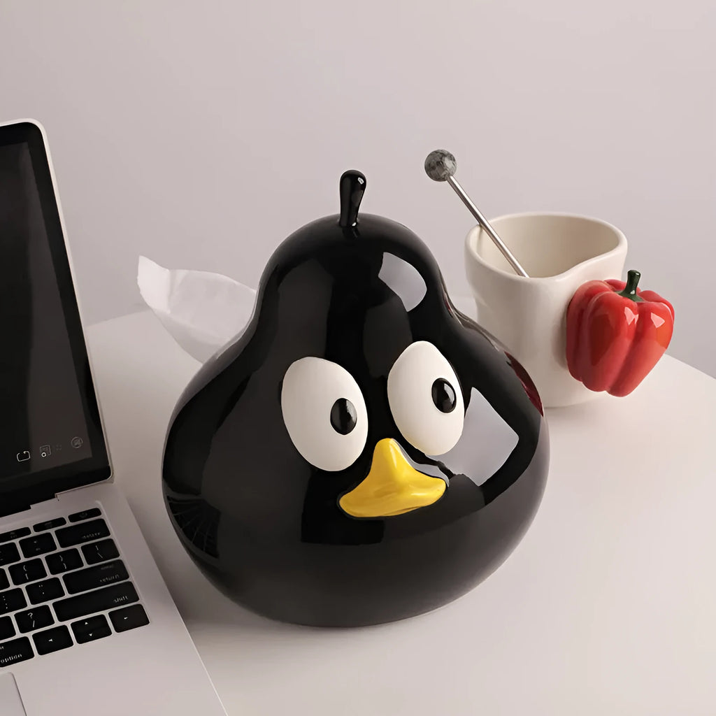 Cute pear-shaped ceramic tissue box in black or green colour for desktop tissue storage