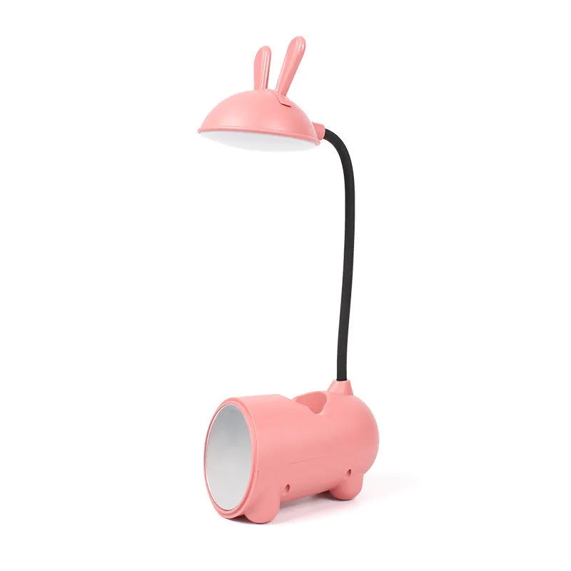 Cartoon-themed desktop table lamp with pen container, USB power connection