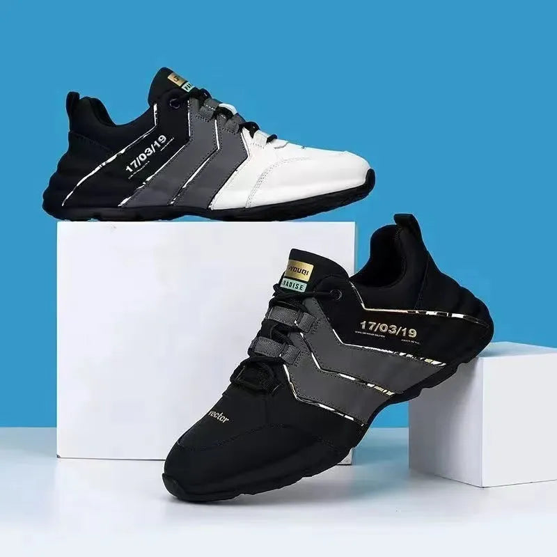 Casual low-top sneaker for teens in black and grey with thick plastic sole and lace-up front.