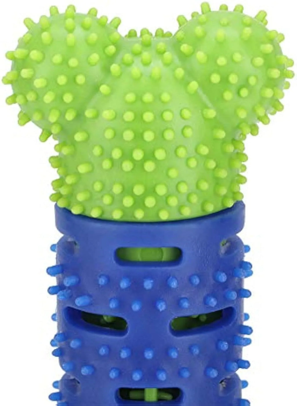 Blue and green silicone dog molar tooth cleaner chewing stick with textured brush head, 25cm long