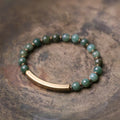 Layered retro ethnic beaded bracelet made from natural stone and brass for men and women.