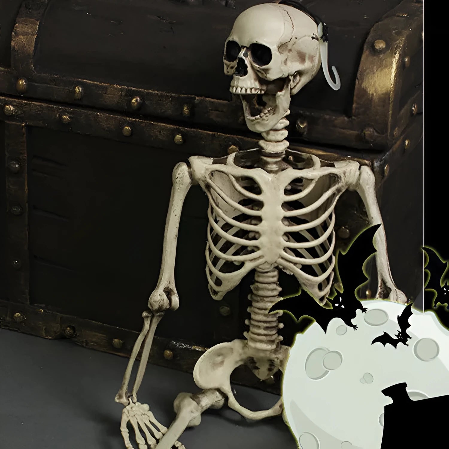 170cm tall plastic skeleton prop with detailed skull and complete bone structure