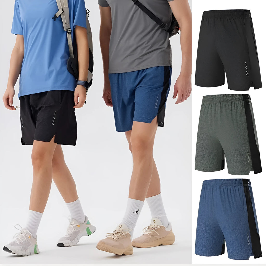 Men's five-point spandex shorts in forest green, mid-waist design for casual wear