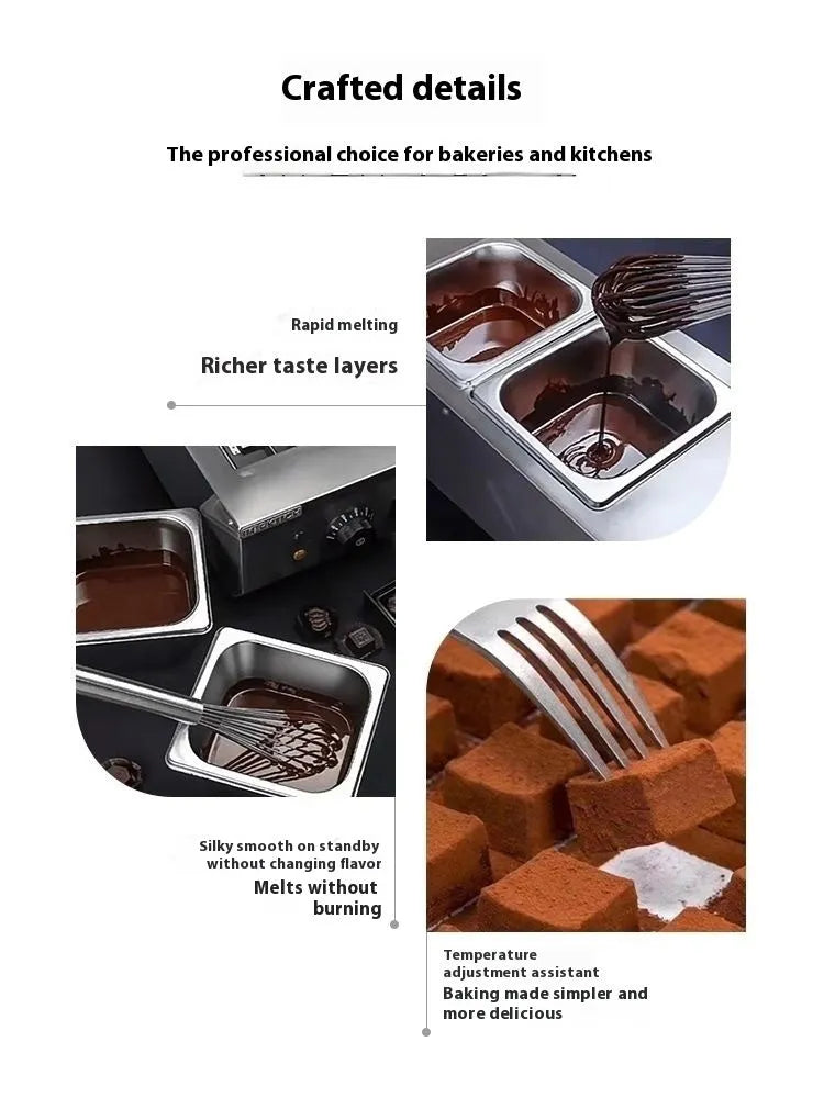 Commercial electric chocolate melting machine with digital temperature display and water insulation heating system.