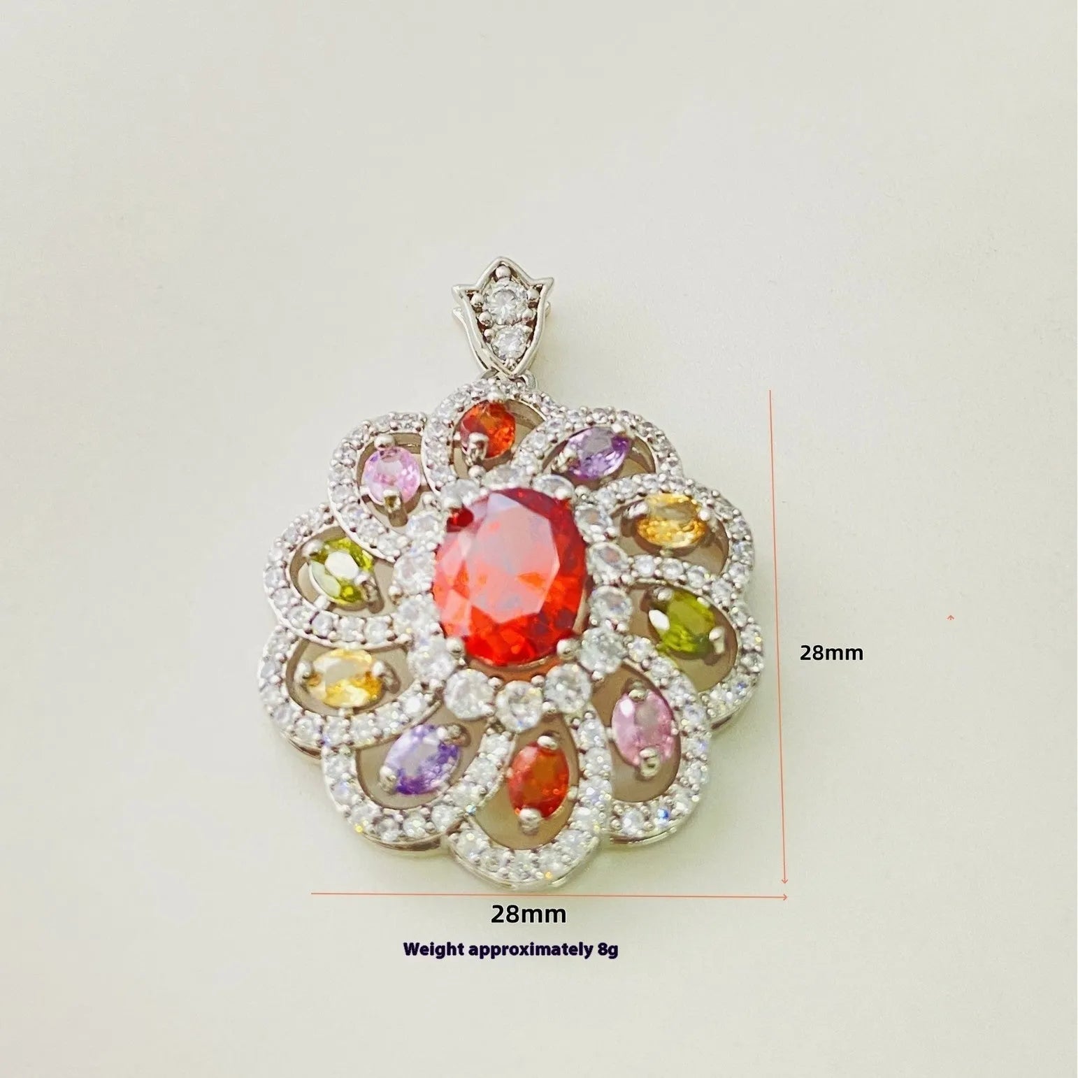 Women's floral zircon pendant necklace in gold tone with colourful stone flower design
