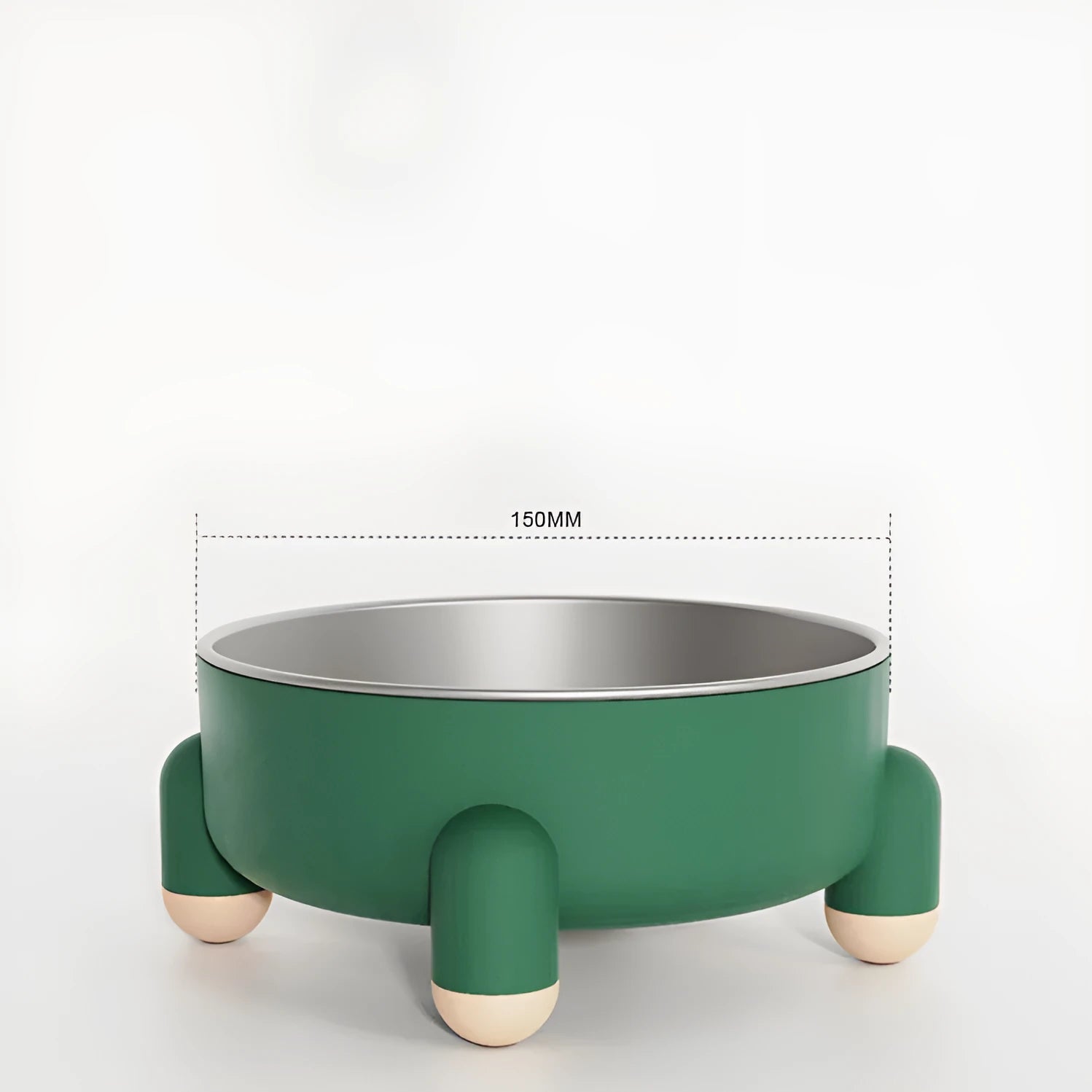 Green non-slip stainless steel pet food bowl with anti-overturn base and raised foot