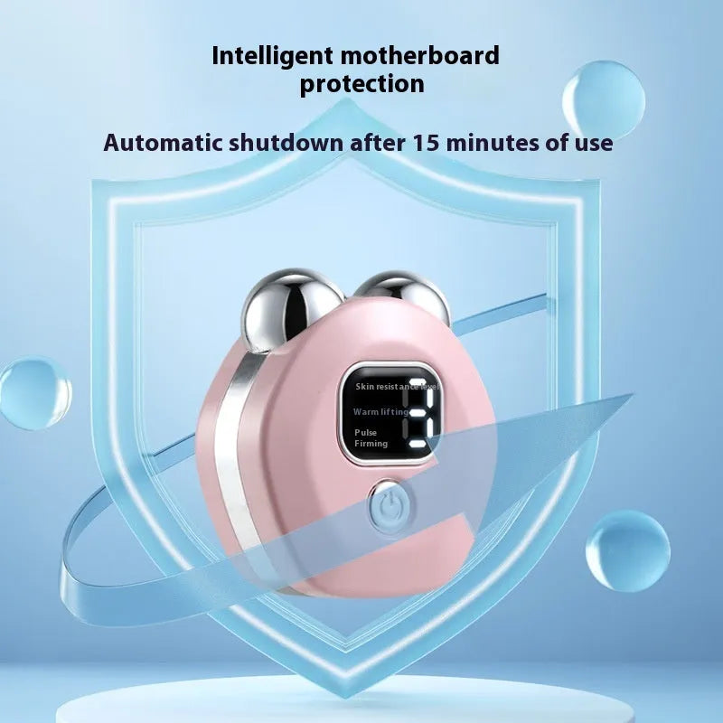 Portable hot compress and micro current facial massage instrument with double roller head