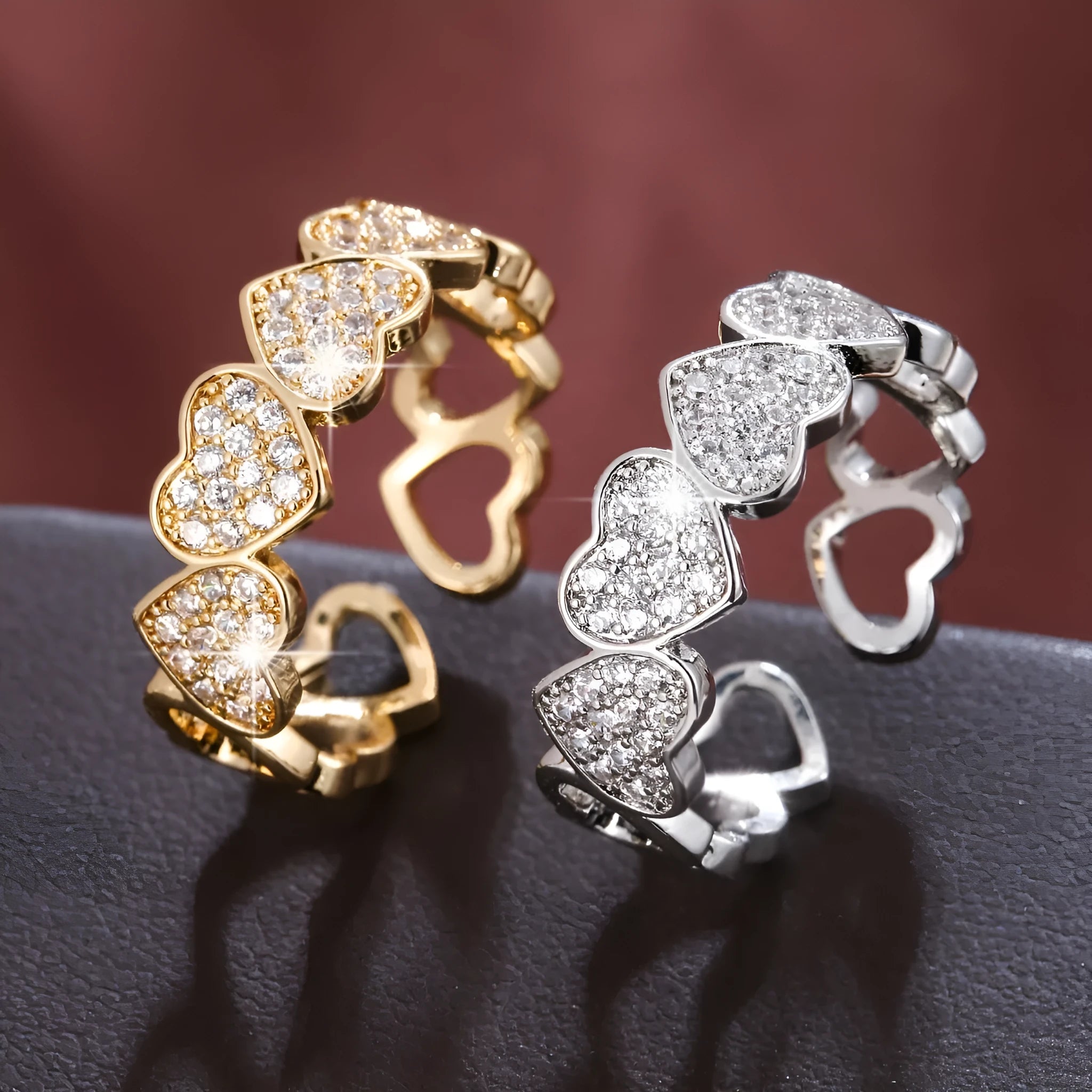 Adjustable opening copper couple ring with geometric heart design in gold and silver colour options
