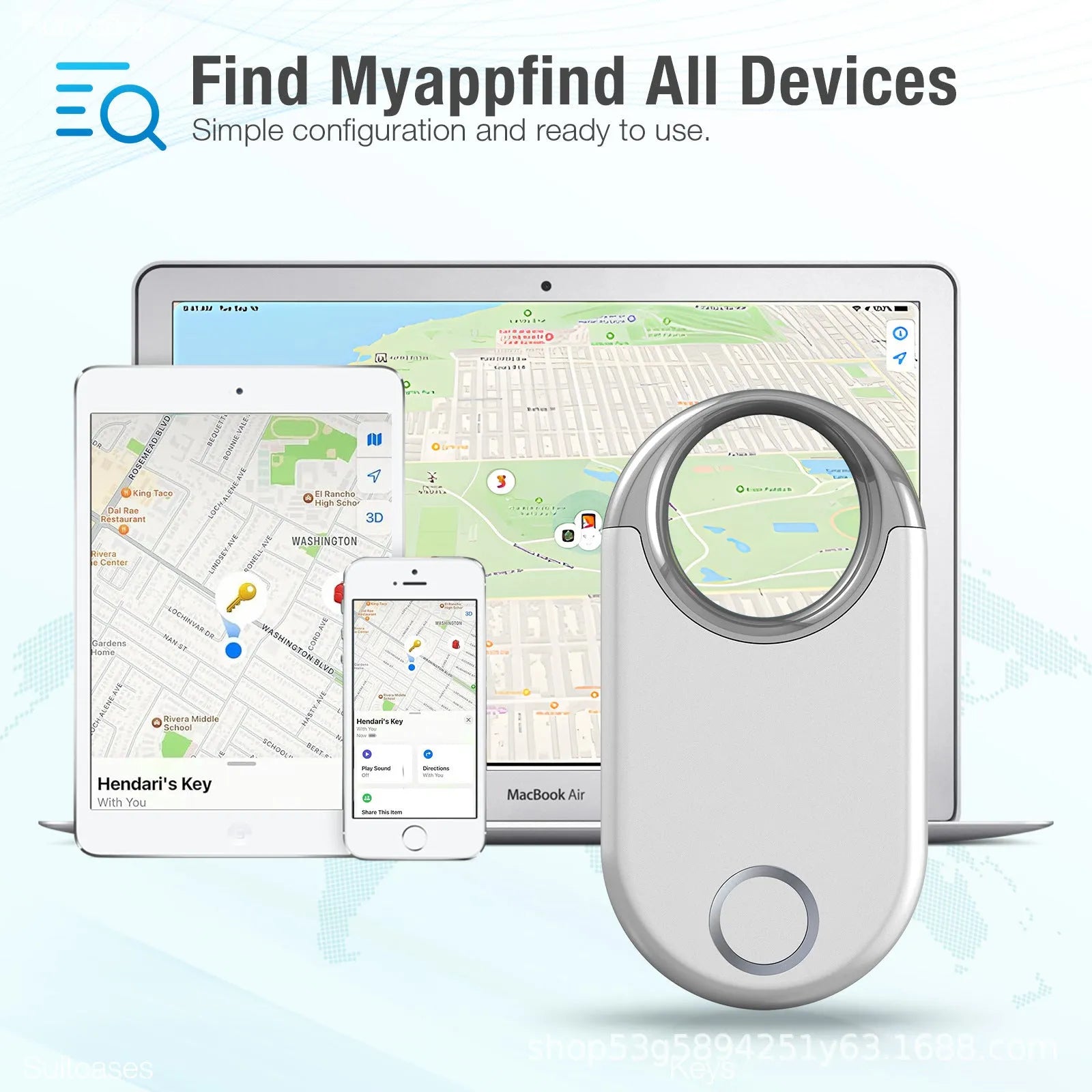 Black and white GPS tracker device for pets and children showing USB port and compact size.