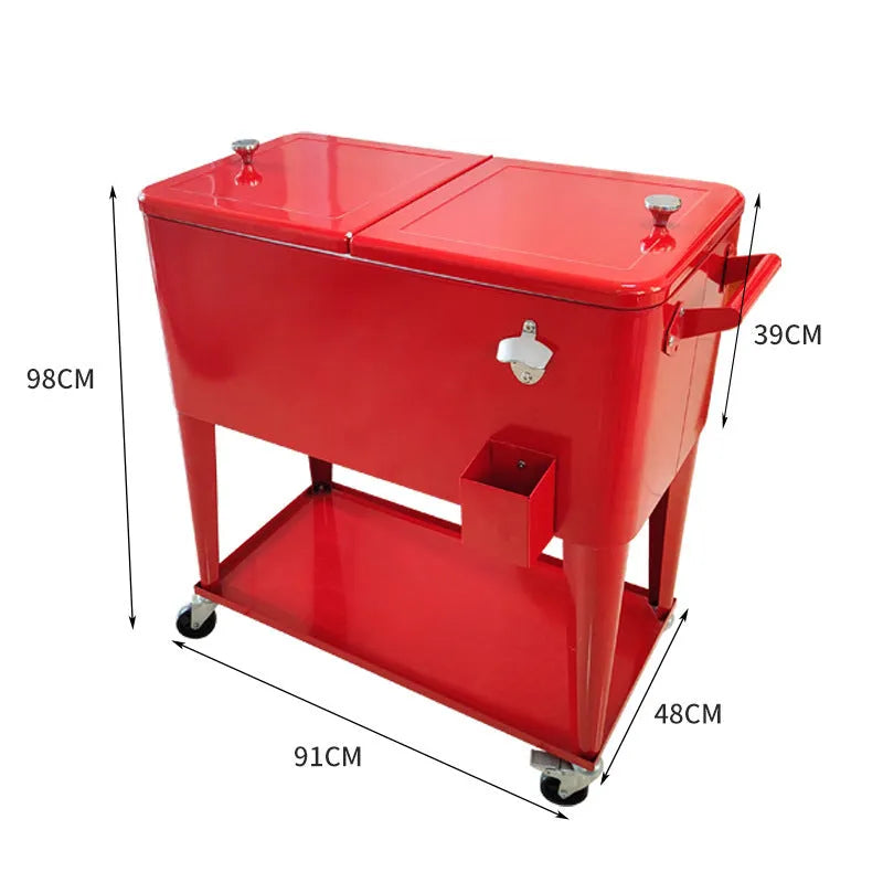 Red outdoor metal insulated cart with heat preservation box for picnics