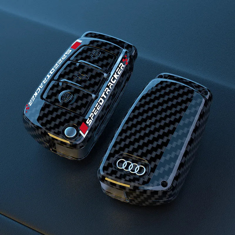 Carbon fibre style car key cover with mirror in feilin material, carbon and white colour options