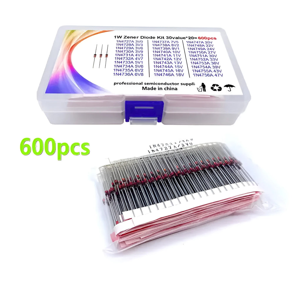 Boxed 1W Zener diode electronic component with crystal glass construction and 50V breakdown voltage specification