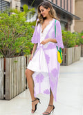 Light purple beach cover-up dress with lace embroidery details and free size fit