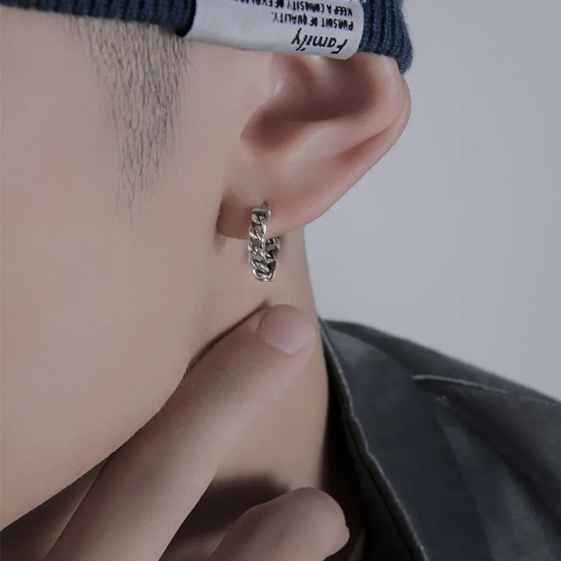 West Coast men's geometric copper earrings in hip hop style showing 10mm and 14mm size options