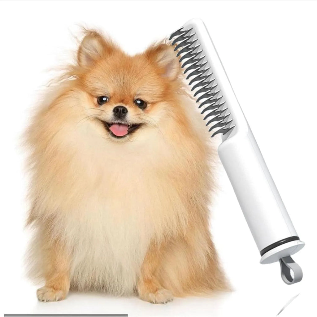 Stainless steel dog dematting comb with pink handle for removing knots and mats