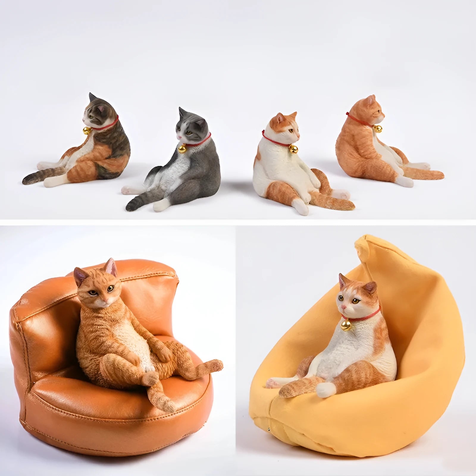 Lazy cat car dashboard ornament with fabric art sofa, 7.5cm high 1:6 scale decoration
