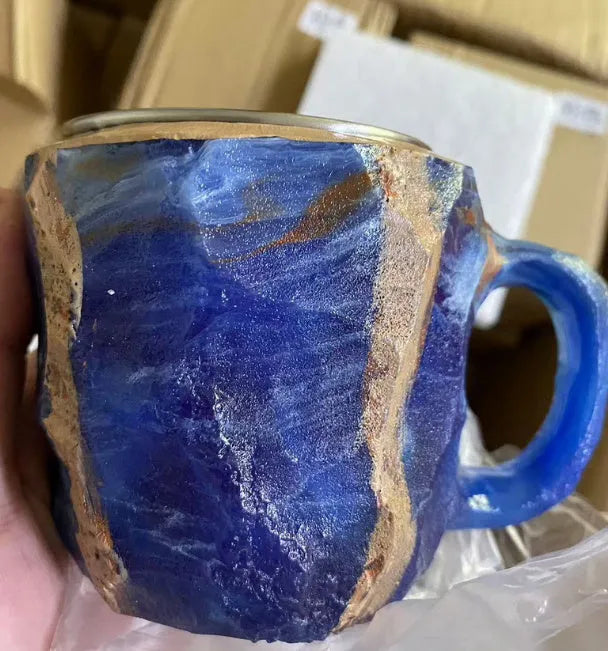 400ml resin coffee mug with mineral crystal design and handle in multiple colour options