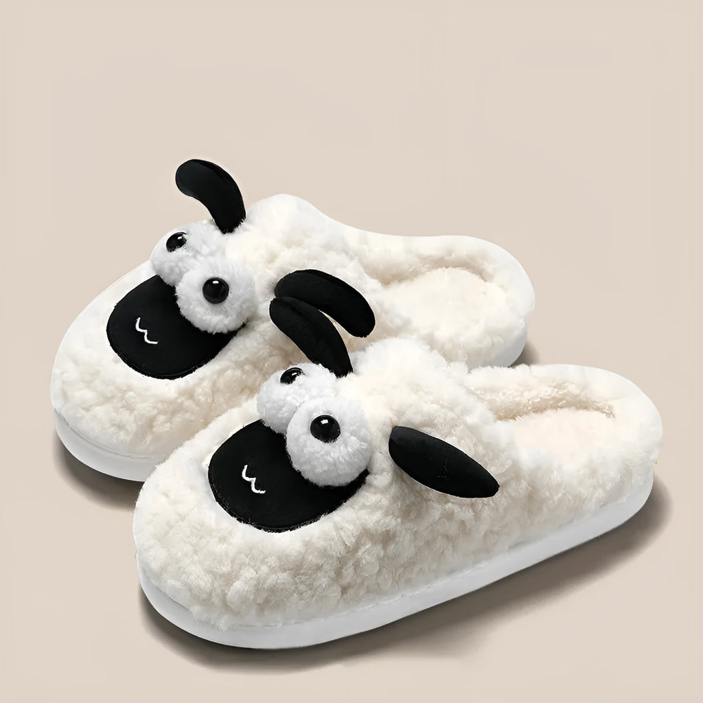 Brown suede slip-on slippers with a thermal cotton lining and a light PVC sole.