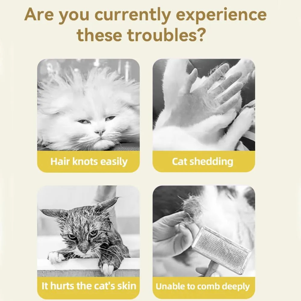 Rechargeable silicone steam brush for cats and dogs in green or yellow with ergonomic handle for removing loose hair.