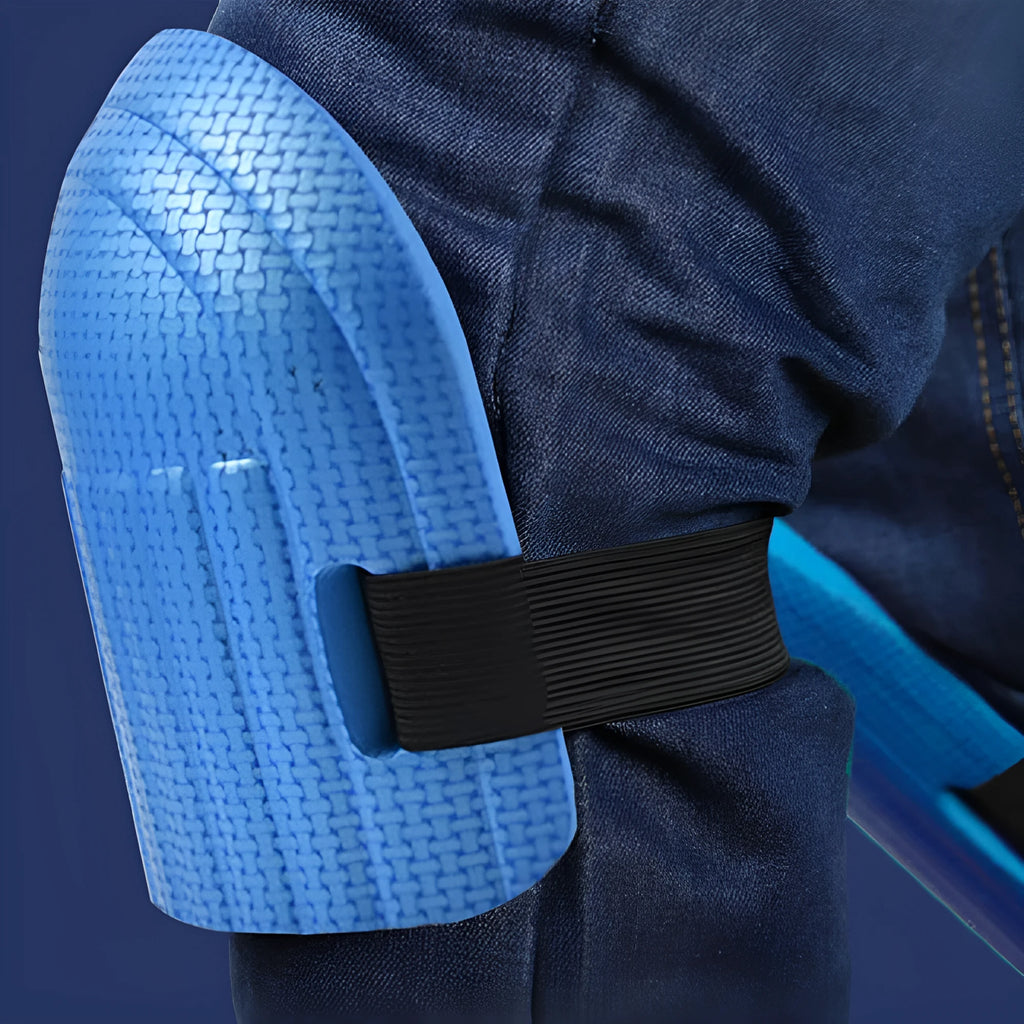A pair of thick EVA foam kneepads in different colours for work on tile floors.