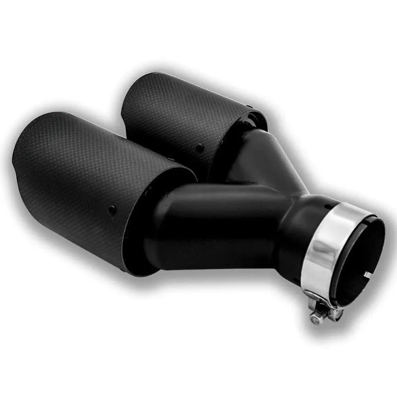 Black carbon fibre dual outlet car exhaust silencer with 250mm diameter