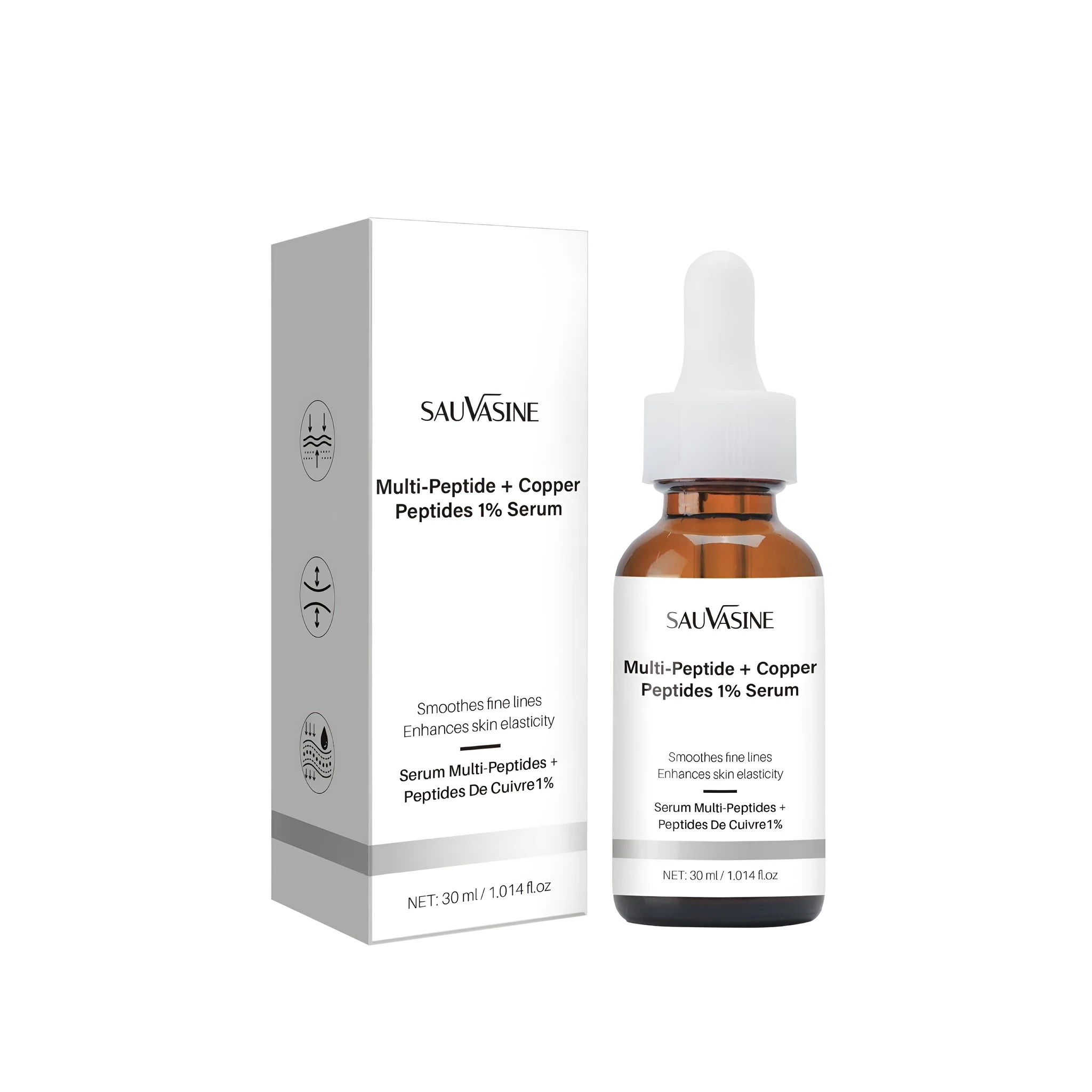 30ml square bottle of moisturising oil for wrinkles with three-year shelf life