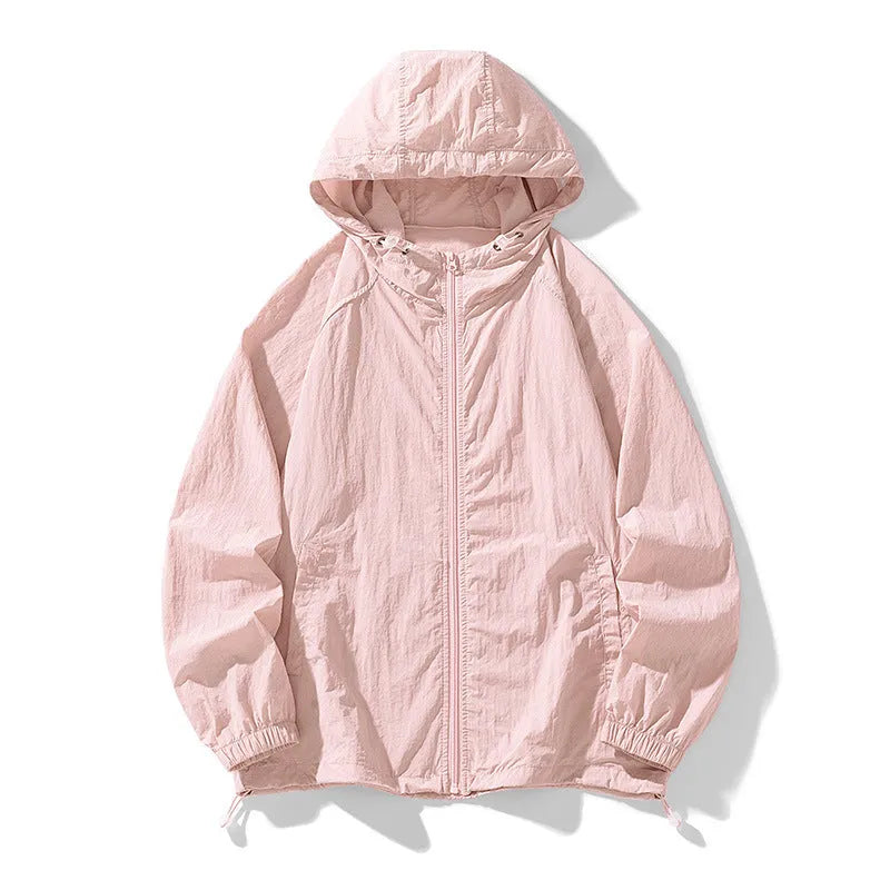 Loose-fitting thin outdoor jacket in a chemical fibre blend, shown in a choice of colours.