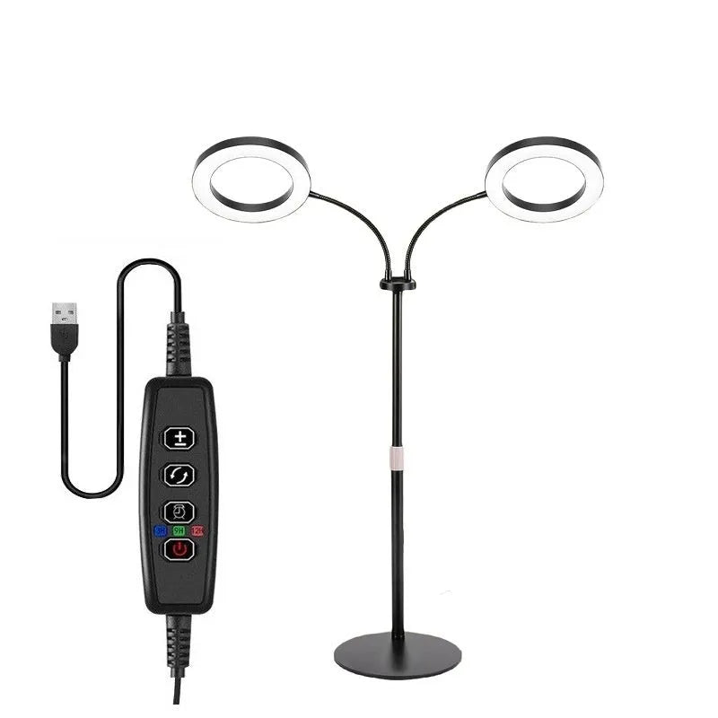 6-inch diameter Angel Ring LED plant grow light on a tall, retractable silver aluminium floor stand.