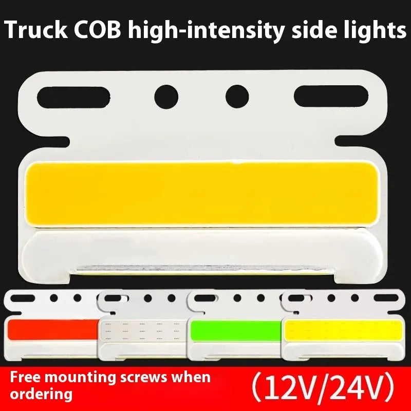 Waterproof COB LED truck side light in aluminum alloy housing available in red white yellow green blue for 12V 24V vehicles