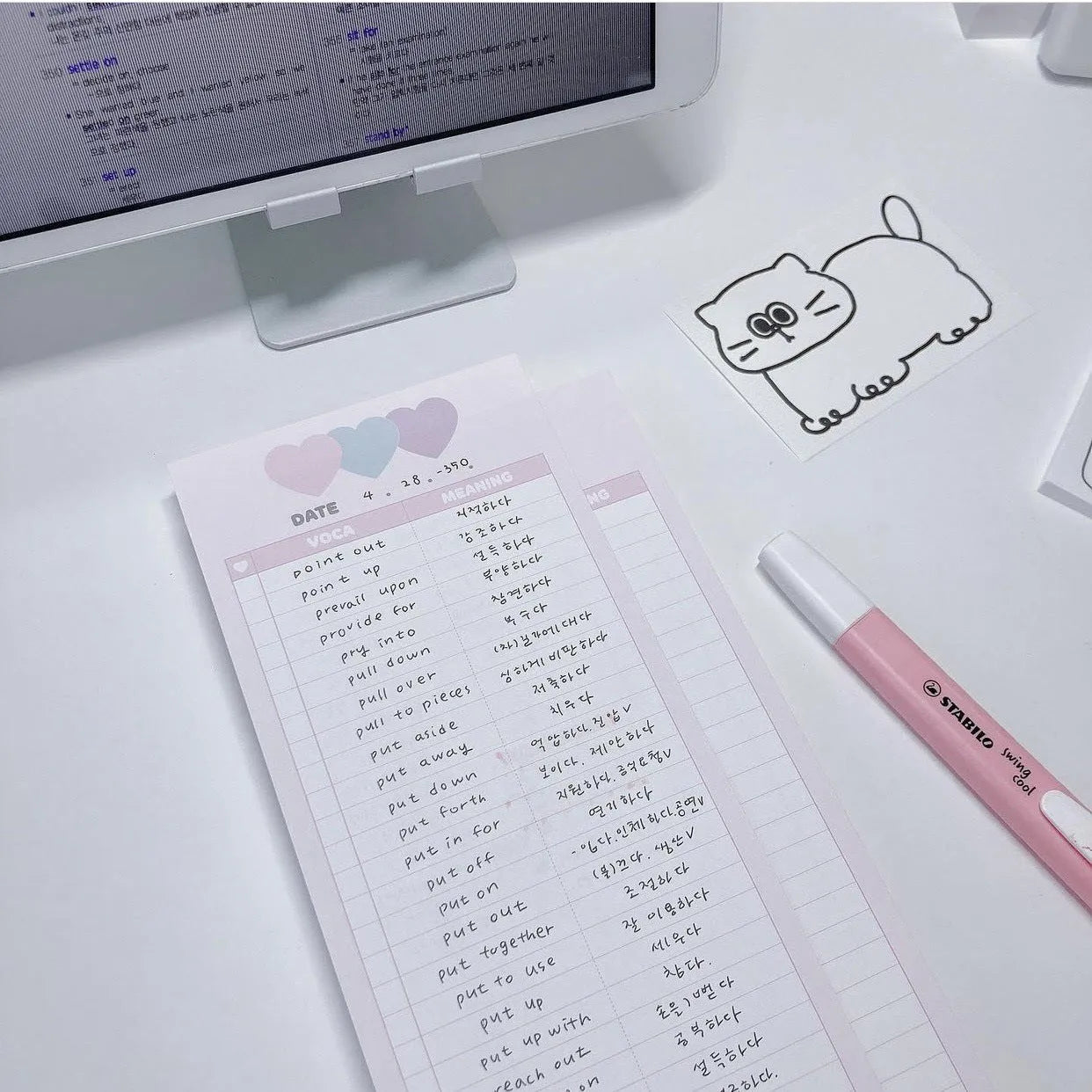 B5 half size notepad with vertical double-sided English words printing in pink, purple or blue cover