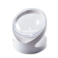 White elevated plastic cat food bowl with clear dish on a tilted stand
