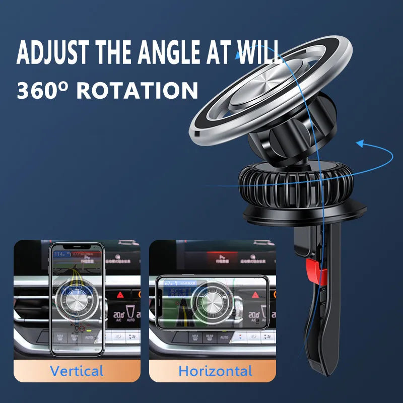 Car air vent magnetic phone holder with snap-on bracket in black and silver colour options