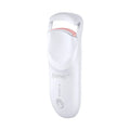 USB charging electric heating eyelash curler in cream white, pink, or apricot.