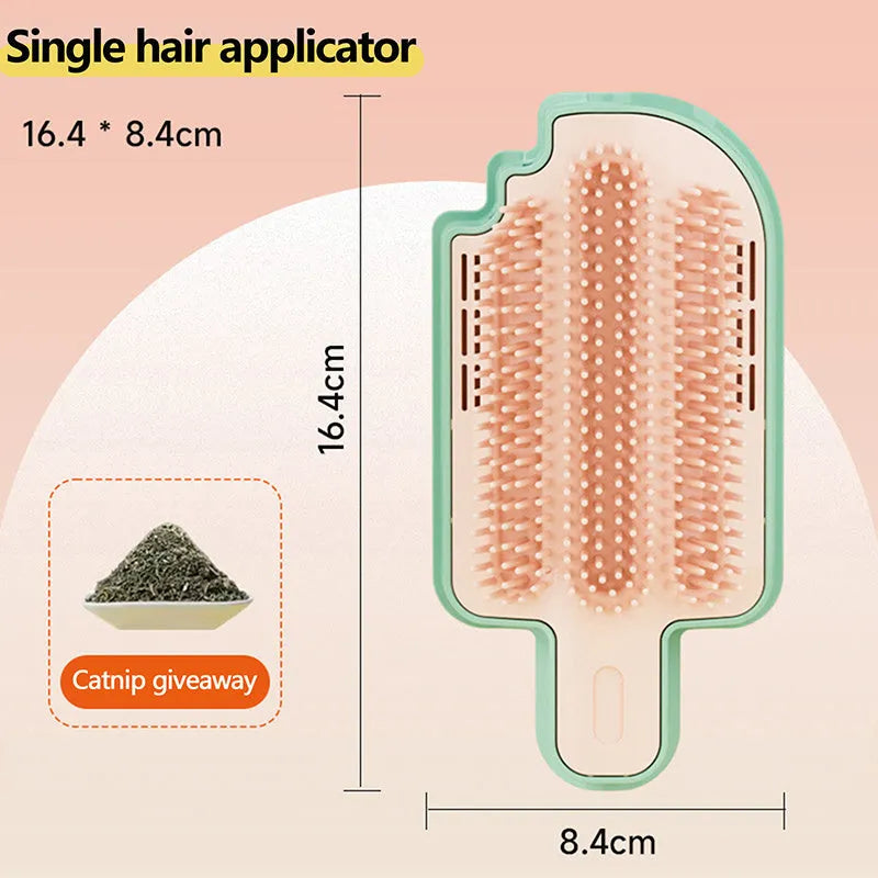 Ice cream cone shaped cat grooming brush with corner rubbing surfaces and attachment options