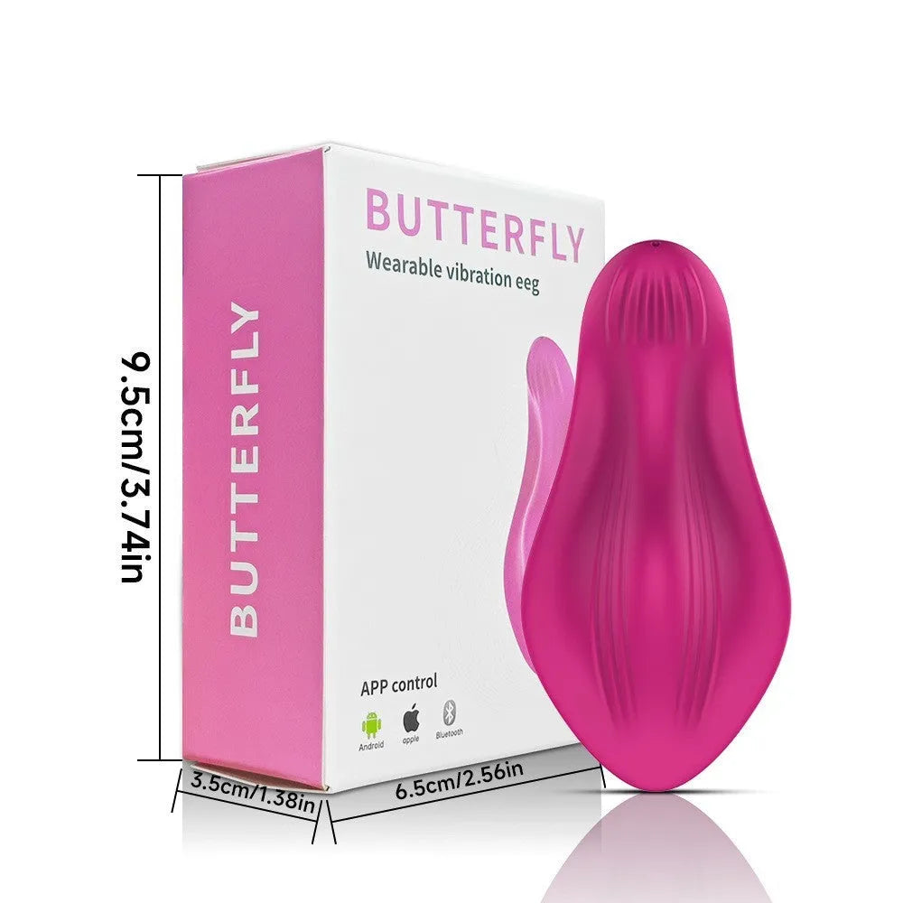 Rose red wearable female massager with butterfly design and USB charging port