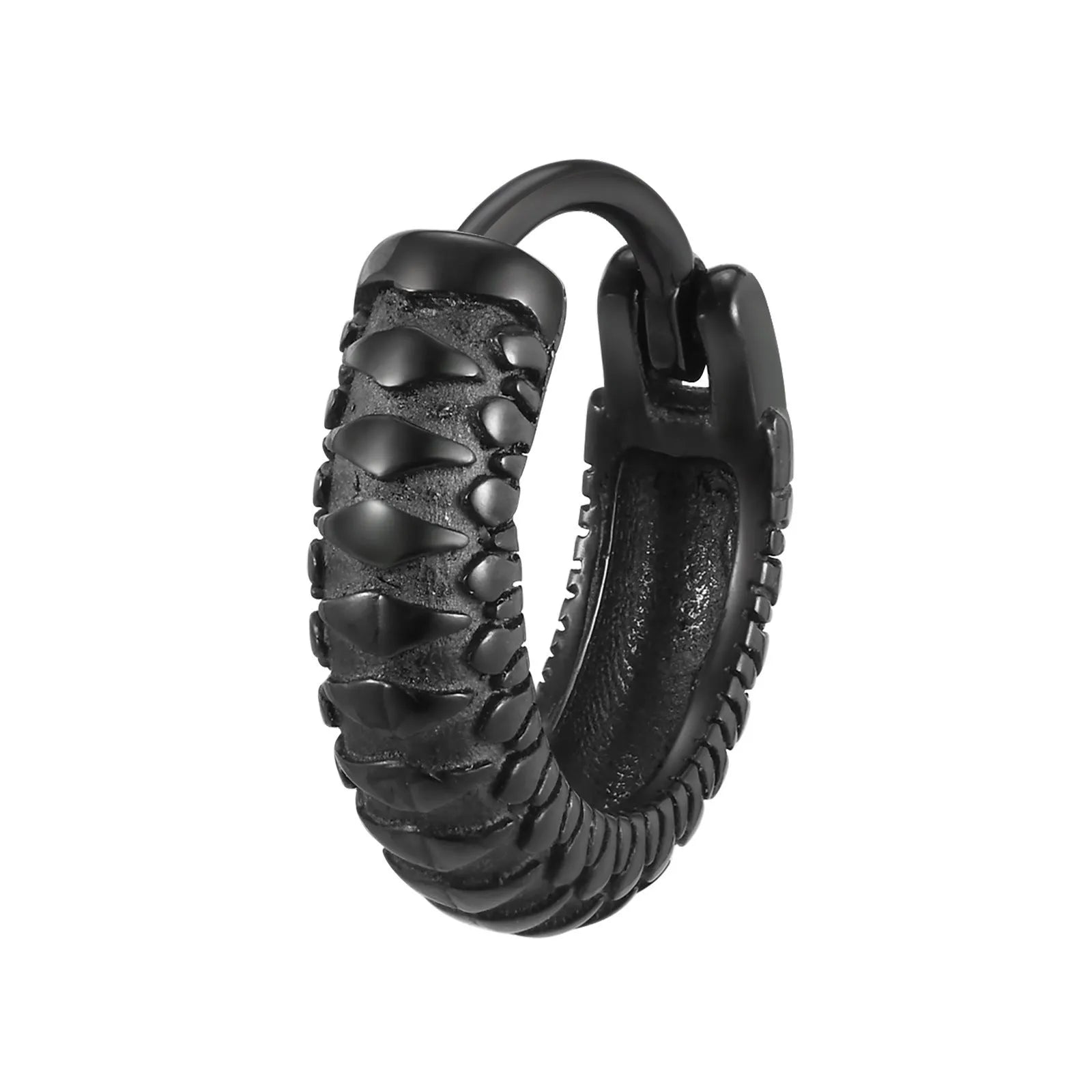 Stainless steel snake pattern hip hop ear rings in black and gold options for pierced ears