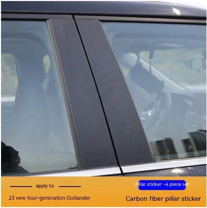 23 Outlander car A pillar and B pillar with applied protective film in carbon fibre pattern