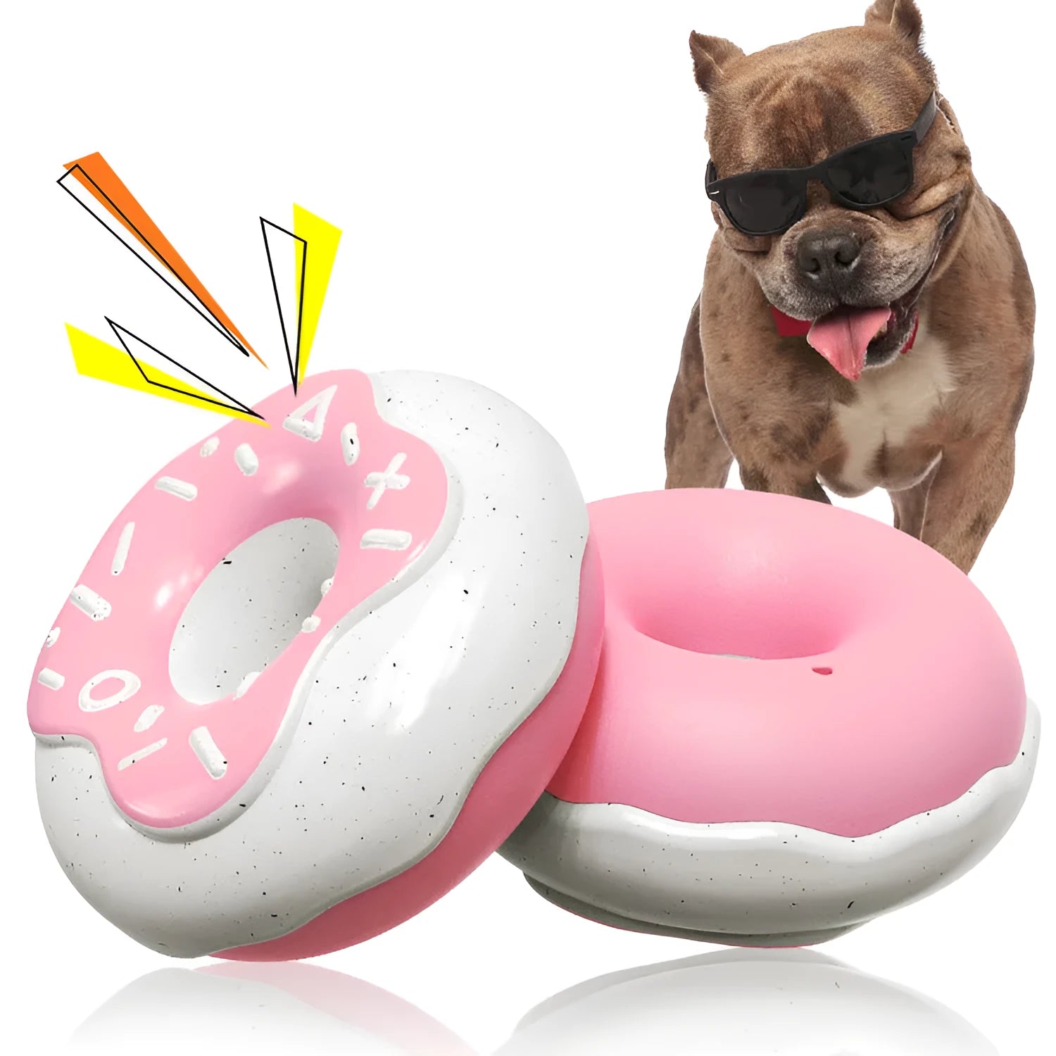 TPR molar teeth cleaning donut dog toy with crinkle ball inside in chocolate colour