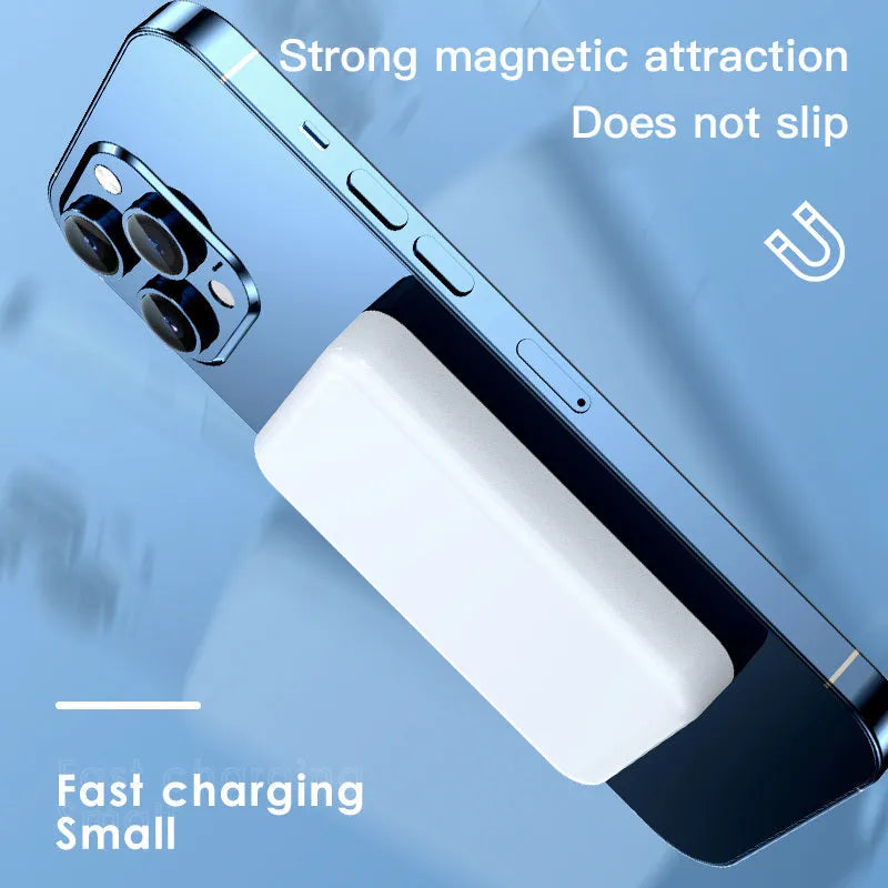 Magnetic wireless power bank with 20000mAh capacity in pink, purple or white plastic housing