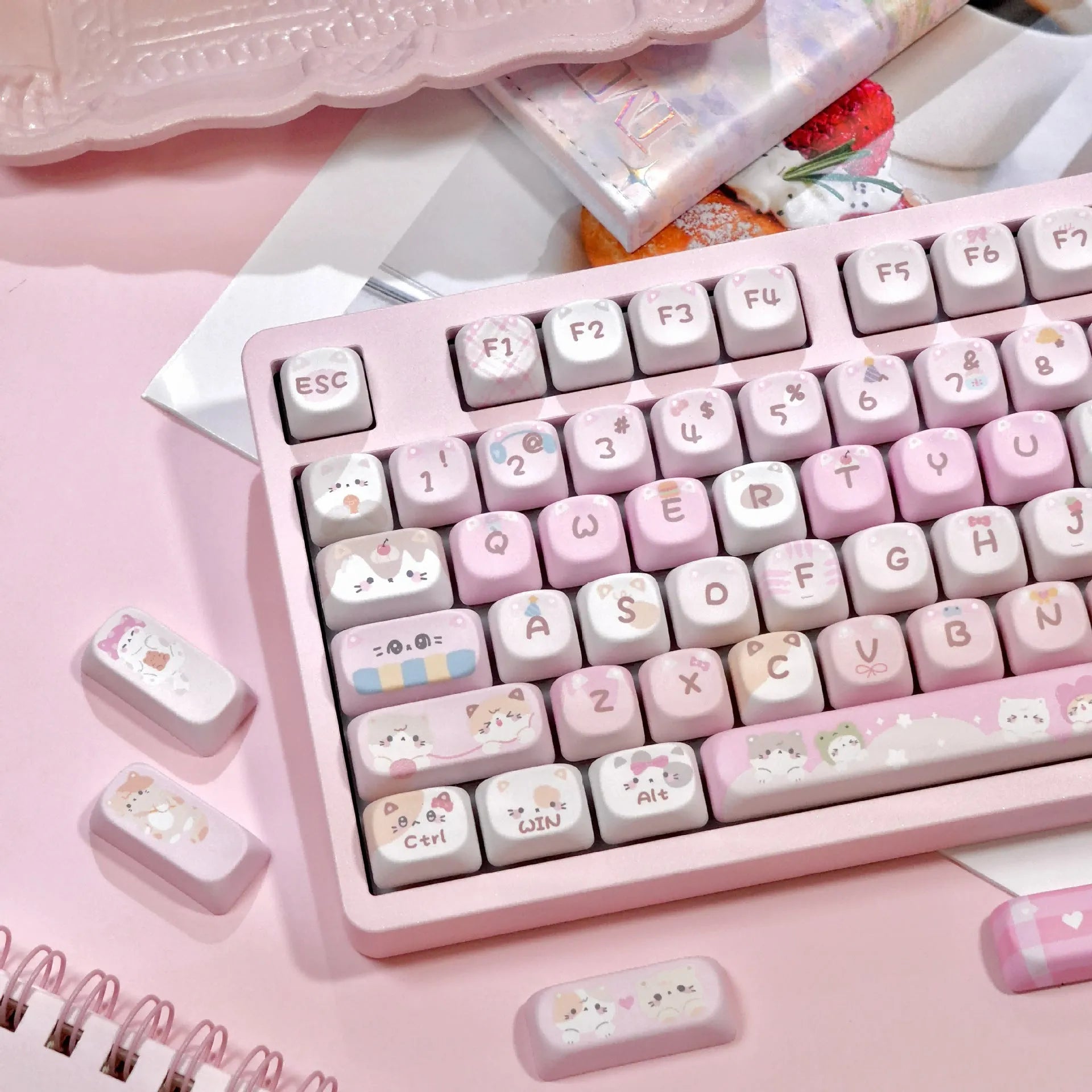 MOA pink cartoon key caps with five-sided sublimation printing for mechanical keyboards