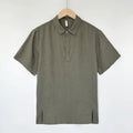 Men's linen summer top with thin lapels in loose fit, shown in optical linen colour