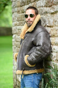 Men's brown retro western style synthetic leather fur coat with straight hem