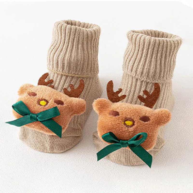Cotton baby socks in multiple designs including animal prints, available in sizes XS, S, M for ages 0-6 months to 3 years