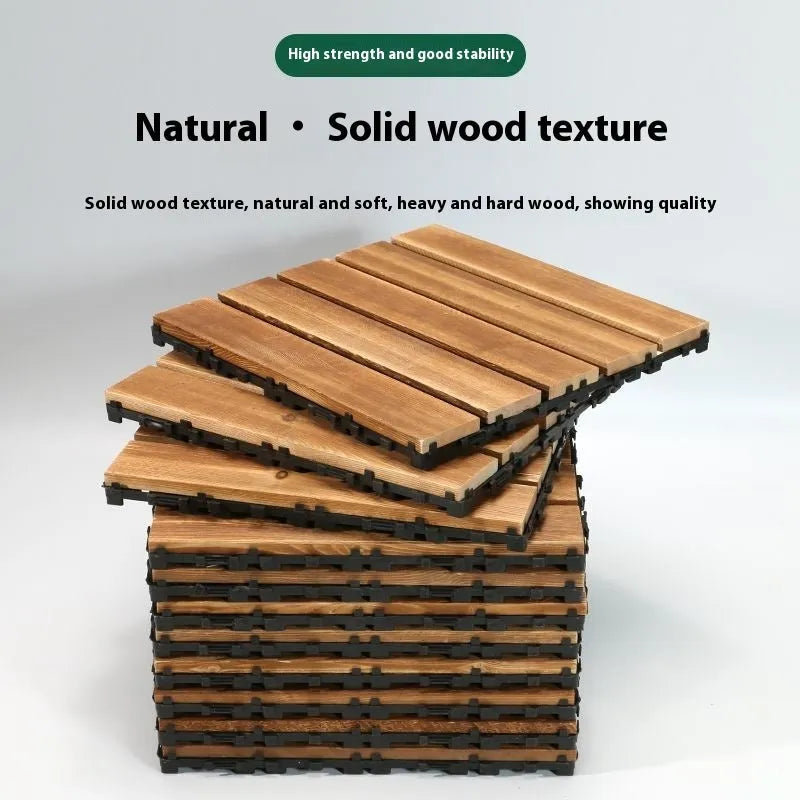 Four 30x30cm camphor pine wood flooring tiles with brushed oil finish