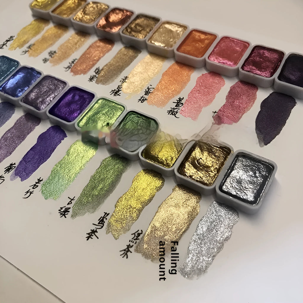 Traditional Chinese painting watercolour set with 20 mineral pearlescent colours in tubes
